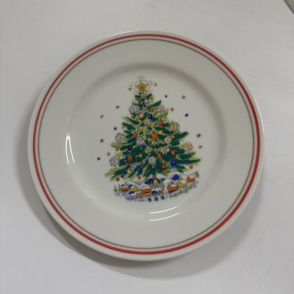 Vintage Salem Christmas Eve Christmas Tree Salad Plate Porcelain 4pc SET Holiday - Picture 4 of 10